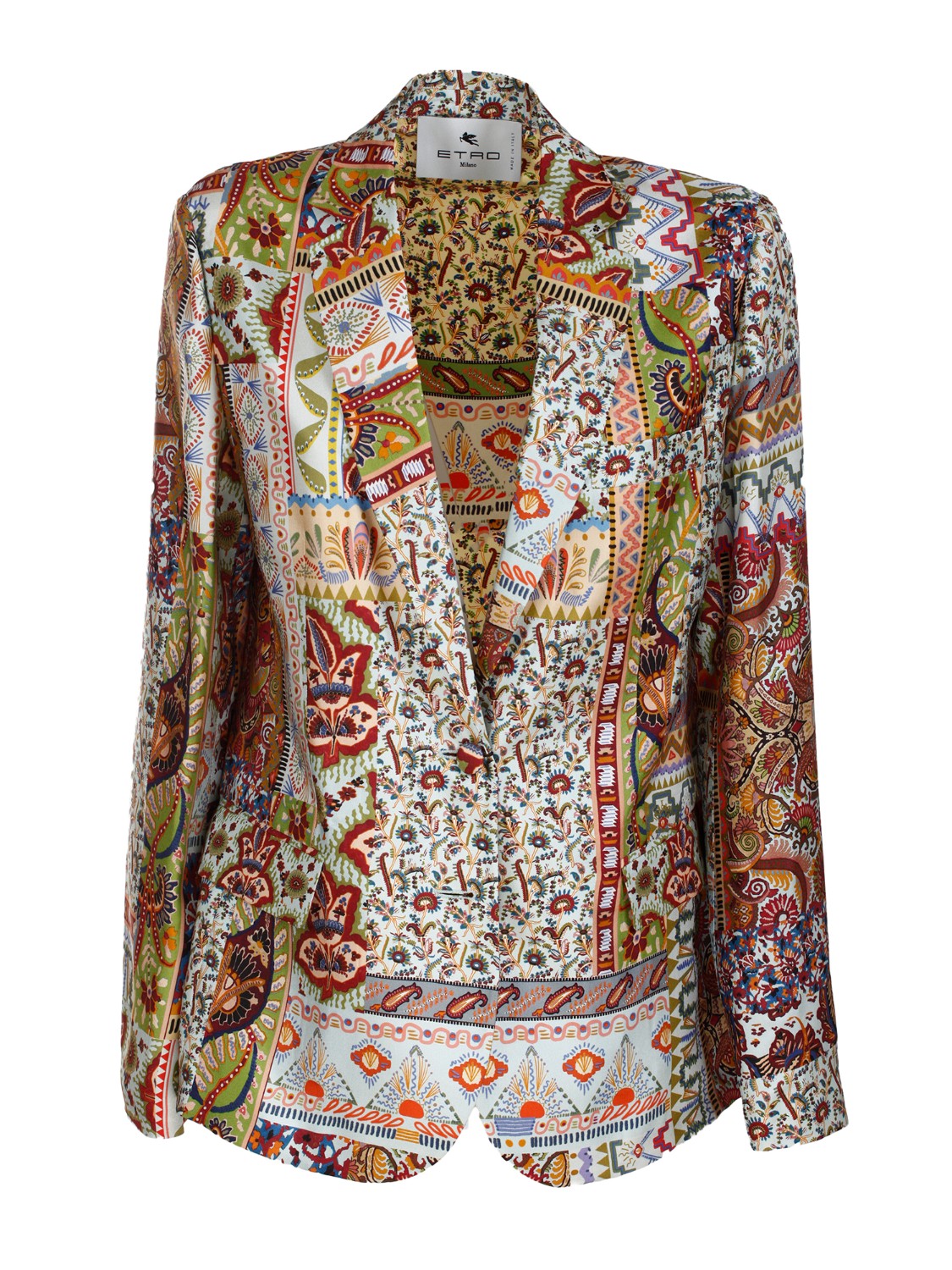 shop ETRO Saldi Giacca: Etro giacca in seta, decorata da una doppia stampa piazzata patchwork che accosta motivi geometrici, disegni floreali e Paisley ornamentali.
Vestibilità regular.
Rever classico.
Chiusura monopetto.
Bottoni in tessuto.
Taschino a filetto sul petto.
Tasche frontali a pattina.
Composizione: 100% seta.
Made in Italy.. 19131 1896-0250 number 2375221